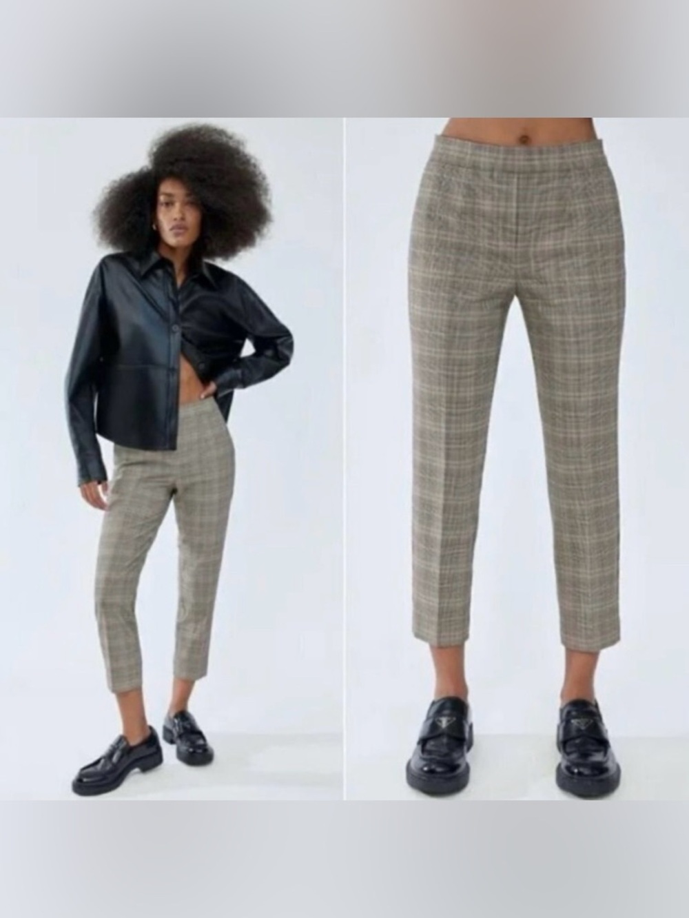 Aritzia Babaton Conan Cropped Pants Glencheck Plaid Black White Pull On Trousers